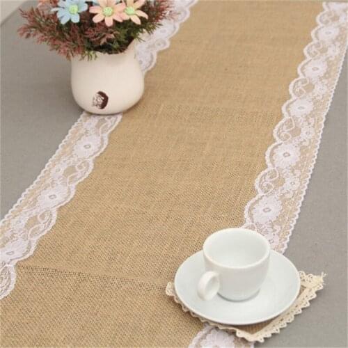 Rustic Burlap Lace Wedding Accessories Table Runner Party Event Supplies Hessian Burlap Vintage Retro Decoration For Christmas