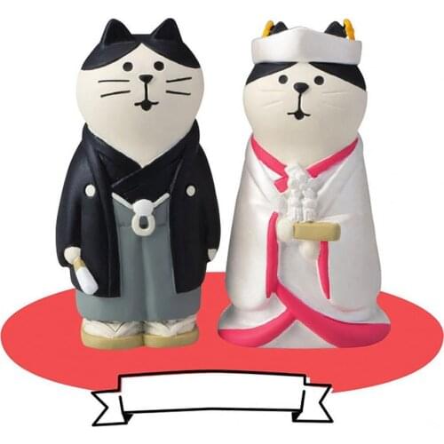 Creative Cute Cartoon Cat Groom Bride Design Miniature Doll Car Cafe Home Desktop Wedding Festival Decor