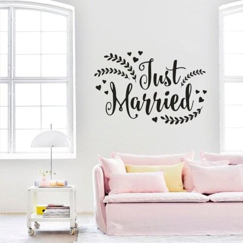Just Married Vinyl Wall Decal Wedding Car Window Stickers Rustic Design With Hearts Wall Mural Reception Board Decor