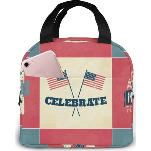 Vintage American Independence Day Cooler Lunch Box Portable Insulated Lunch Bag Thermal Food Picnic Lunch Bags