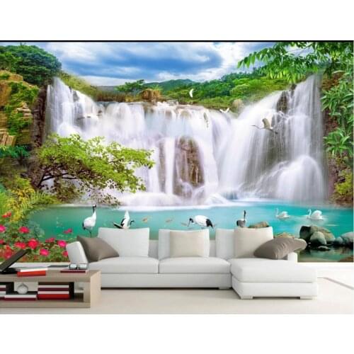 Custom mural 3d photo wallpaper Blue sky and white clouds waterfall scenery living room home decor wallpaper for wall 3 d