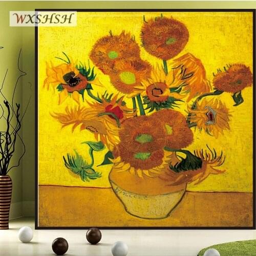 Custom Size Stained Glass Sticker Static Cling Van Gogh Sunflower Wardrobe Door Bedroom Bathroom Decorative Tint-Foil 40cmx100cm