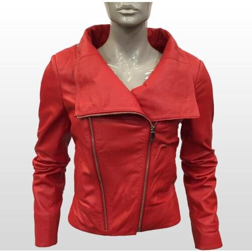 Women Genuine Leather Red Jacket Real Sheepskin Jumbo Coat Motorcycle Biker Plus Size Short Casual Coat New Fashion Outerwear