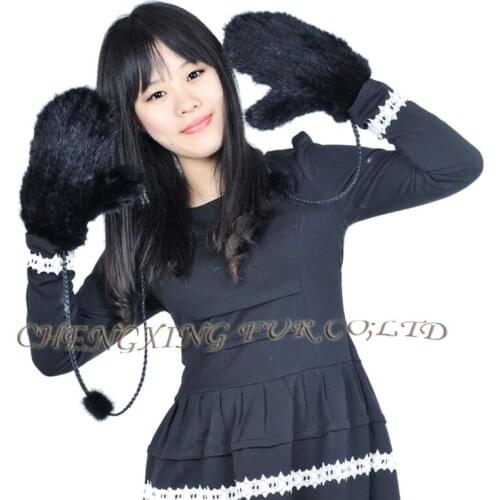 CX-A-35B Solid Knitted Genuine Mink Fur Fashion Women Glvoes