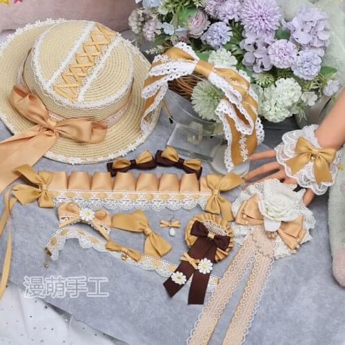 New Headdress Flat Cap Headband KC Hair Band Side Clip Straw Hat Sunflower Cosplay AccessoriesGinger Sweet Lolita Lace Hairpin