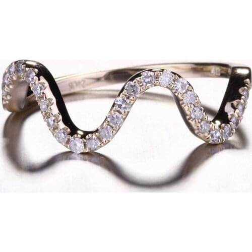 HELON Solid 10K Yellow Gold 100% Genuine Natural Diamonds Ring For Women Engagement Wedding Ring Half Eternity Classic Jewelry