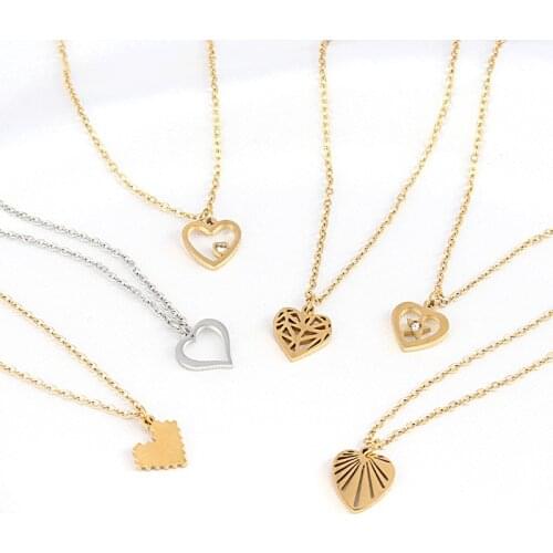 Exquisite Stainless Steel Necklace For Women Geometric Simple Necklace Zircon Heart Necklace Chain Choker Necklace Jewelry