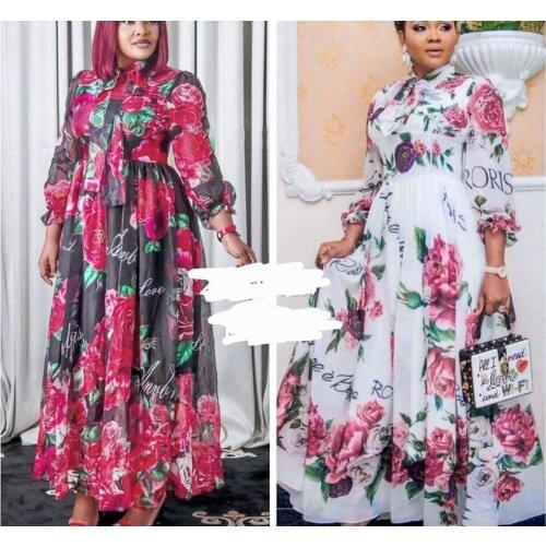 Spring Long Sleeve Women Pleated Floral Print Dress 2020 Elegant Female Plus Size African Office Ladies Vintage Midi Dress Retro