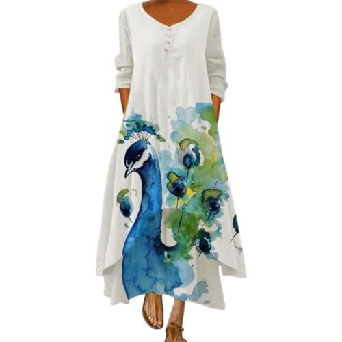 Plus Size Women Maxi Dress Vintage 3D Floral Print 2021 Casual Loose Irregular Large Hem Lady Long Dress Beach