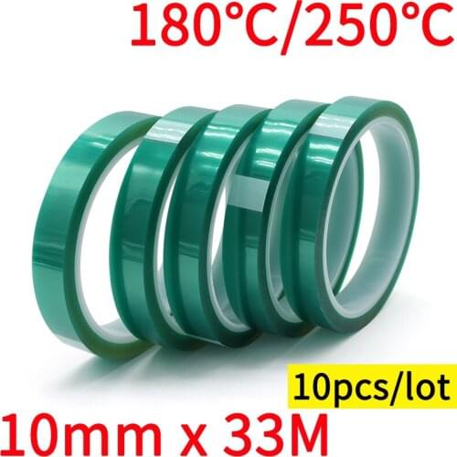 10pcs 10mm x 33M Green PET Film Tape High Temperature Heat Resistant PCB Solder SMT Plating Spray Paint Insulation Protection