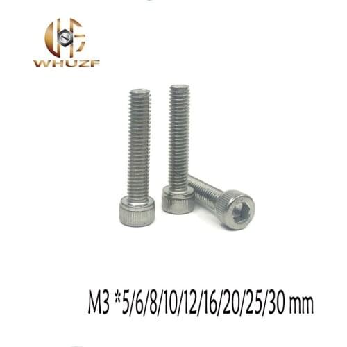 10pcs M3 *5/6/8/10/12/16/20/25/30 mm 304 Stainless Steel Hexagon Socket Head Cap Screws Hex Socket Screw Metric Bike Screw