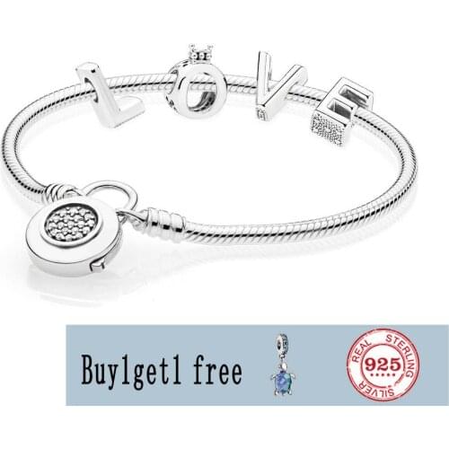 100% 925 Sterling Silver CZ SMOOTH fashion BRACELET WITH SIGNATURE PADLOCK Set