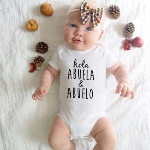 100%Cotton Hola Abuela & Abuelo Letter Print Bodysuits Summer Short Sleeve Newborn Boys Girls Rompers Cute Toddler Clothing