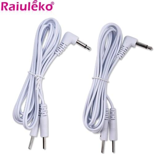 2Pcs 2.0mm Double Plug Electrode Cable Line Wire For Tens Acupuncture Therapy Massager EMS Nerve Muscle Stimulator 1.2m DC 2.5mm