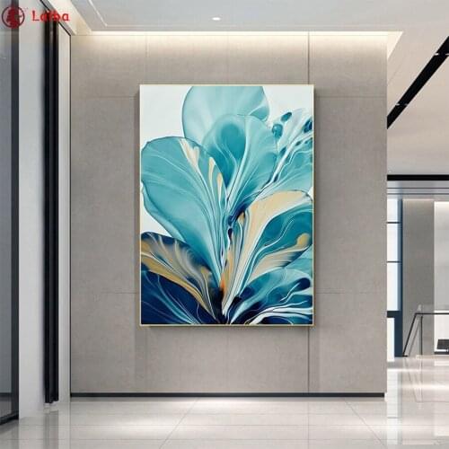 5D DIY diamond painting Flower Big Leaf Splash Abstract cross stitch full square round diamond Emeroidery mosaic painting home