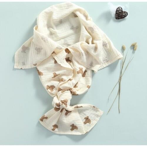 Baby Infants Bathing Towel Multi-Purpose Soft Muslin Cotton Cartoon Bear Printing Fashion Baby Wrap Blanket For Girls Boys