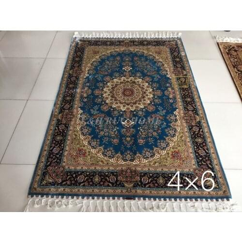 Free shipping 4'X6' 230 Line Handmade Silk Oriental Persian Rug hand Knotted silk carpet for home decoration