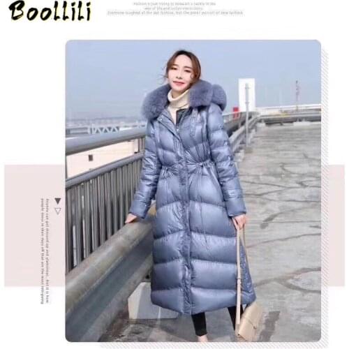 Boollili 2020 Womens Down Jacket Long Winter Coat Women Big Fur Collar Hooded Korean Warm Puffer Jacket Chamarras De Mujer