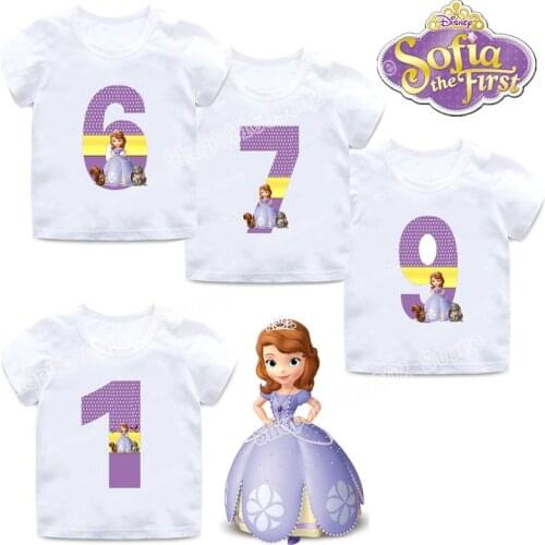 Sofia The First Graphic T Shirts Digital 0 To 9 Kawaii Clothes Kids Girls Disney Tops Short Sleeve Summer Tees Children Gifts