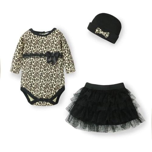 Newborn Baby Girl Clothes 3pcs Suit Bodysuit + Tutu Skirt +Headband(hat) Leopard Kids Infant Clothing Sets