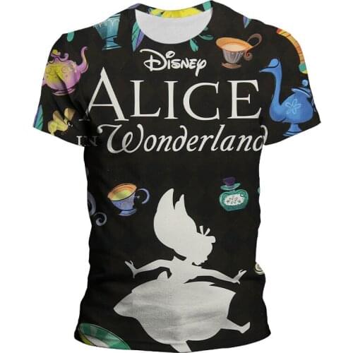 Disney Cartoon Anime Alice In Wonderland T Shirt Women Tops Boy Girl Kids 3D Print Casual Short Sleeve 90s Vogue T-shirt Femme
