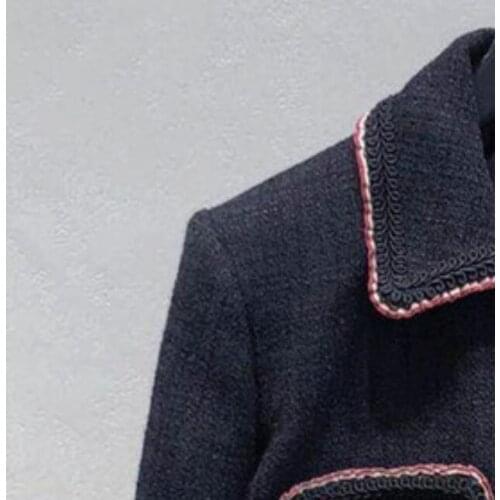New Autumn and Winter Tweed Piping Cardigan Short Coat Temperament Black Lapel Small Coat