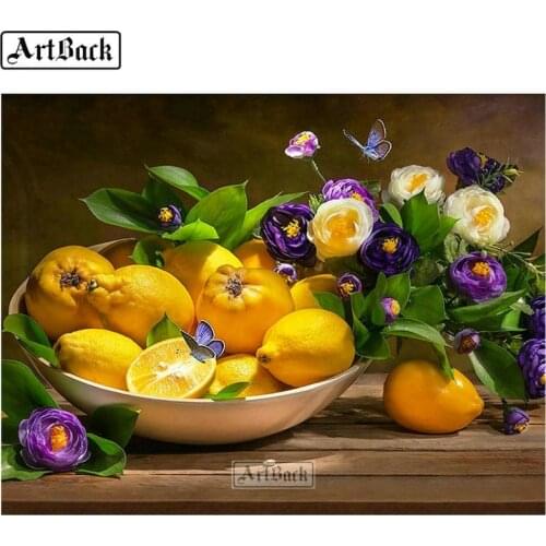 ARTBACK 5d diamond painting orange flower fruit picture full square & round rhinestone diamond mosaic home decoration 30x40cm