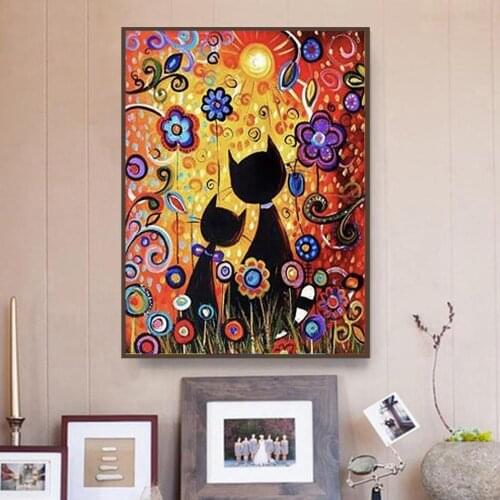 Oil Painting By Numbers "Cartoon Cat" Drawing on Canvas HandPainted Art Gift DIY Picture By Number Kits Wall Decor