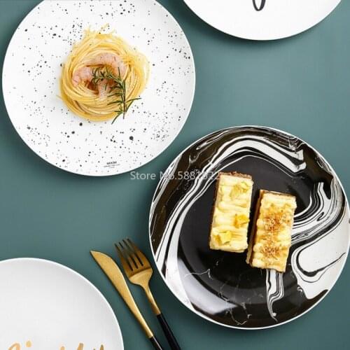 Ceramic Plate Nordic Style Creative Dishes Steak Breakfast Plate Original Design Household Round Tableware Kitchen Supplies