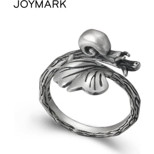 Ginkgo Leaf and Snail Opening Adjustable S990 Silver Ring For Women Retro Thai Silver Finger Ring Sterling Silver Jewelry TSR129