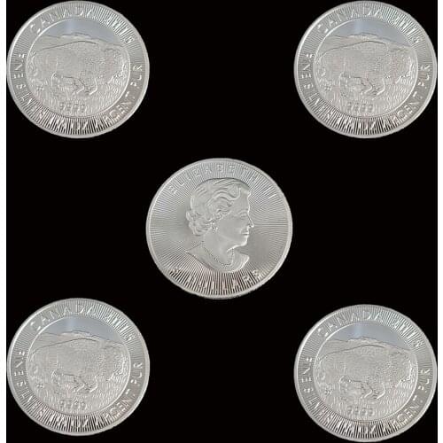 5PCS 2015 North America Bison Commemorative Silver Coins 1OZ Elizabeth II Collectibles For Gifts