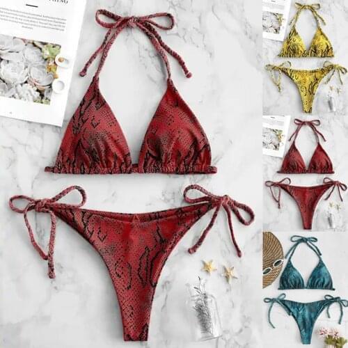 Swimsuit Beachwear Women Snake Skin High Cut V Neck Two Pieces Bikini Swimwear Patchwork Biquini Brazilian Summer Beach Bath