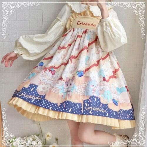 Summer Autumn Japanese Lolita JSK Dress Sweet Cute Hamster Cartoon Print Soft Girls Kawaii Women Tea Party Daily Lolita Dress