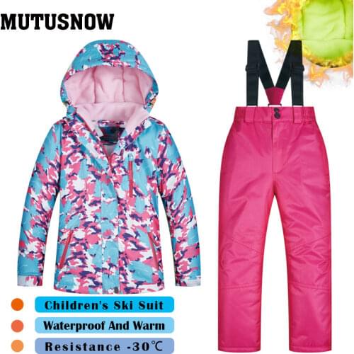 Girls Ski Suit Childrens Brands High Quality Windproof Waterproof Snow Super Warm Child Winter Thick Velvet Snowboard Suit MHMC