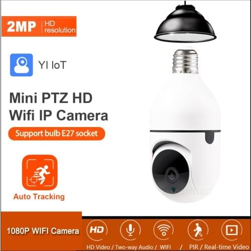 2MP Wifi Mini Camera E27 Bulb Socket 1080P 360° Auto Tracking Panoramic Camera Wireless PTZ IP Camera YI IoT APP Remote View