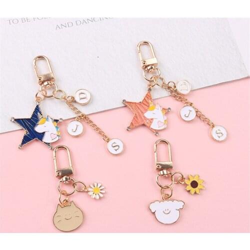 Cartoon Alloy Unicorn Keychain Cute Animal Horse Cat Airpods Key Chain Key Ring Kids Toy Letter Pendant Key Holder Trinket Gift