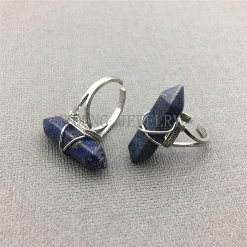 MY0523 Healing Stone Dark Goldsand Point Silver Plated Wire Wrapped Ring for women