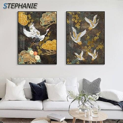 Wall Pictures for Living Room Bird Cuadros Japanese Picture Abstract Wall Art Canvas Painting Big Gold Bronze Posters and Prints