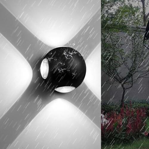 Ball Wall Lamp 12W Black White Cross Direction Lighting Light IP65 Waterproof Wall Light Indoor Outdoor Decorative Lamp 85V-265V