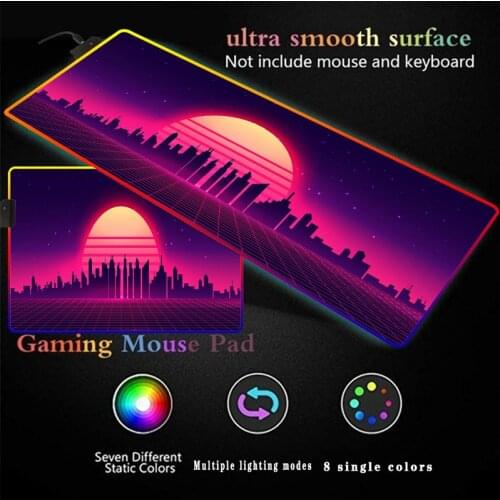 Neon Sunset Landscape Luminous RGB LED Lights Desktop Gaming Mouse Pad Cushion Accessory for Computer PC Keyboard Desk Carpet