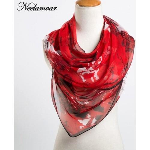 New fashion scarf women upscale georgette silk feeling oblong ladies scarf building and letters print scarves for women wraps