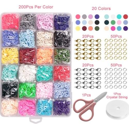 24 Grid 4800Pcs Flat Polymer Clay Discs Loose Spacer Beads 6mm Clay Round Beads for DIY Jewelry Making Bracelet Earring Set