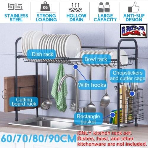 Stainless Steel Dish Drying Rack Kitchen Storage Shelf Over the Sink Counter-top Space Saver Stand Tableware Drainer Organizer