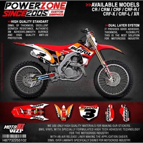 PowerZone Custom Team Graphics Backgrounds Decals 3M Stickers Kit For HONDA CRF250R 2014-2017 CRF450R 2013-2016 102