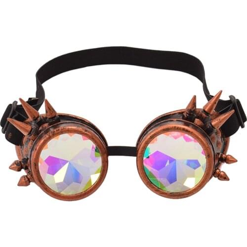 Rainbow Glasses Crystal Lenses Men Women Rivet Steampunk Goggles Cosplay Vintage Gothic Eyewear