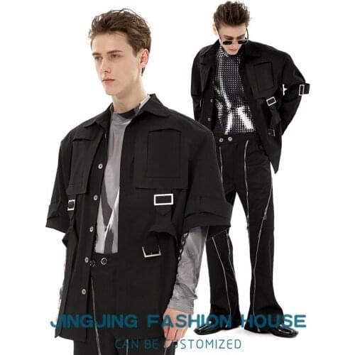 S-6XL!!Mens casual shirt with removable belt 2021
