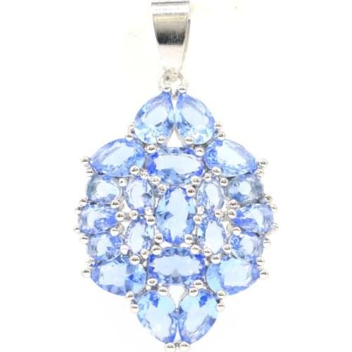 63x15mm Delicate Fine Cut Big Round Created Purple Spinel CZ Women Dating Silver Pendant Eye Catching