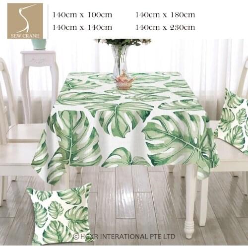 SewCrane Tropical Jungle Palm Leaves Green Monstera Fronds Cotton Linen Tablecloth