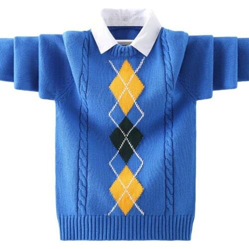 Boys' detachable shirt collar sweater childrens cotton knitted autumn and winter clothes