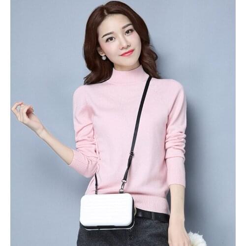 100% Genuine Wool Sweaters for Women Half Turtleneck Women Simple Warm Pullover Women Sweaters Ladies Kobieta Swetry Zjt953